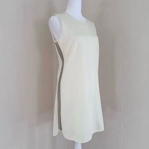 BCBGMAXAZRIA Onyx White Beaded Mini Shift Dress w/ Silver Metallic Size S $338